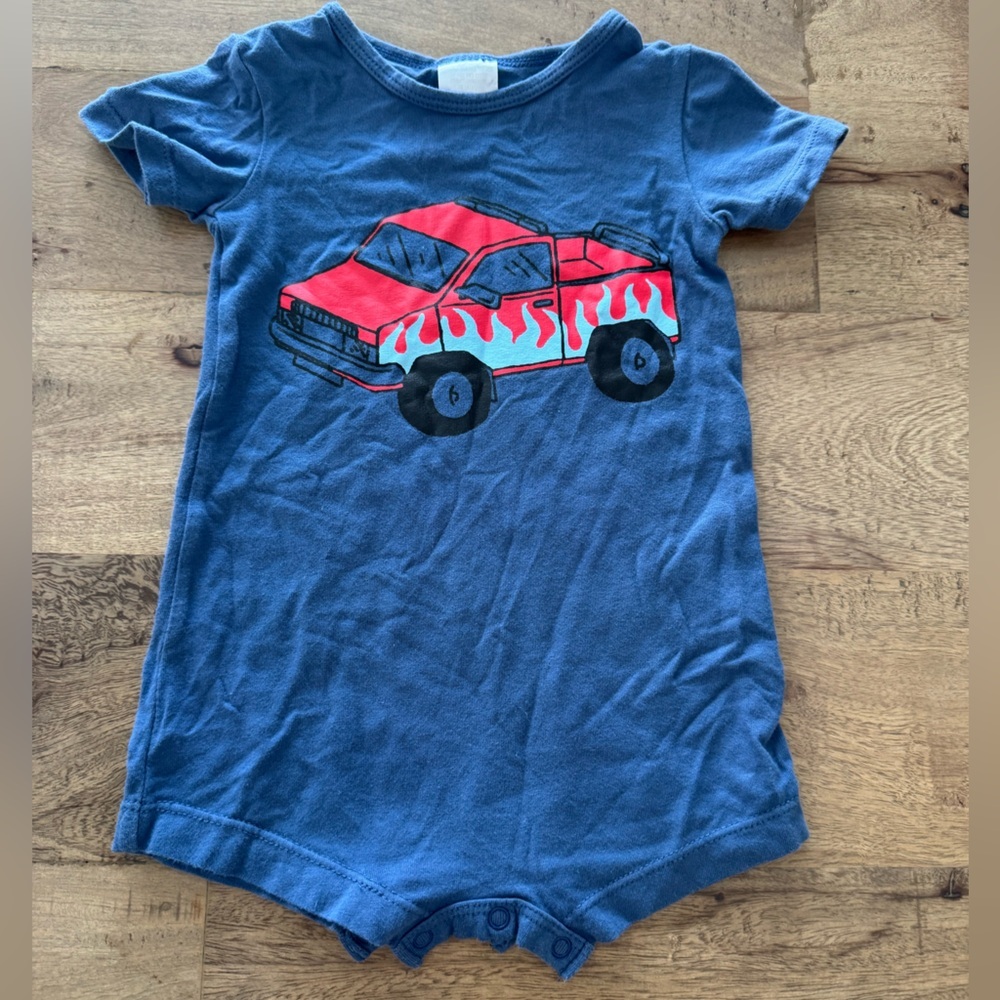 Bonds Blue Romper monstertruck Red Truck and Flames size 3-6 months